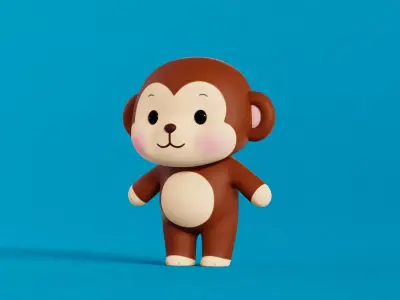 Monkey Cartoon Character Chibi Kawaii Low-poly 3D model