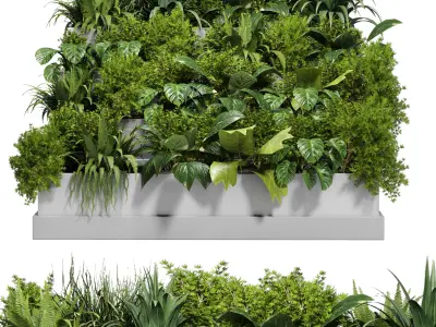 Stairs plant outdoor indoor concrete vase pot fern bush grass 3D model