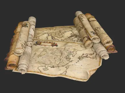 Old Asian Maps Low-poly 3D model