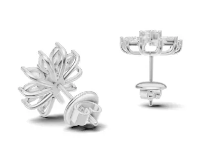 Marquise Diamond Flower Stud Earrings For Women 3D print model