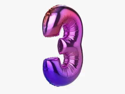 Foil balloon number three 3 3D model