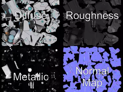 Futuristic Robotic Hand Model Pack with LED Highlights Low-poly 3D model