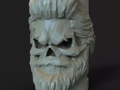 lowpoly Skull bearded vol1 flower pot and pen holder 3D print model