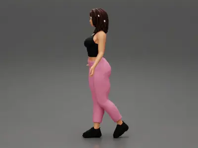 Girl in pants and sneackers with Cute chic short rasta hairstyle 3D print model