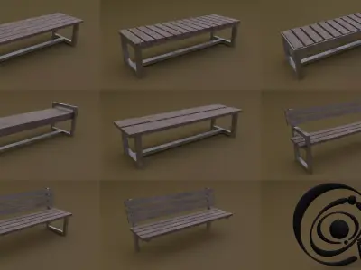 Bench Set 8M1T 04 Low-poly 3D model