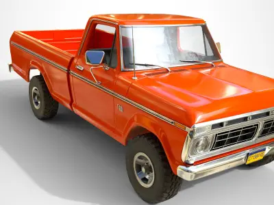 Ford Classic F100 pickup 1976 New Orange Low-poly 3D model
