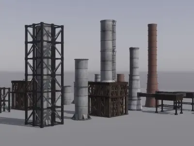 Modular Industrial Pipe Low-poly 3D model