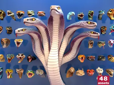 Ultimate Snake Head Pack  48 HighPoly Stylized Assets 3D model