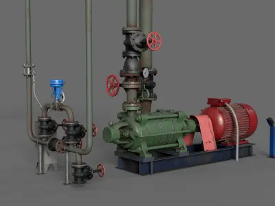 Multisection centrifugal  water pump Low-poly 3D model