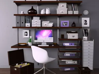 Office home with shelves and desk 3D model
