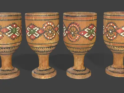 Vintage Wooden Goblets - 2 Models Low-poly 3D model