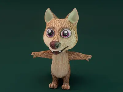 Cartoon Red Wolf 3D Model Low-poly 3D model
