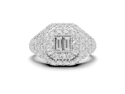 Baguette Diamond Cocktail Ring Pave Diamond Ring 3D print model