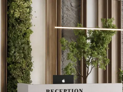 Reception Desk and Wall decor - office furniture 22 Low-poly 3D model