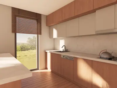 Modern Open - Space Kitchen Layout with Island and Dining Area 3D model