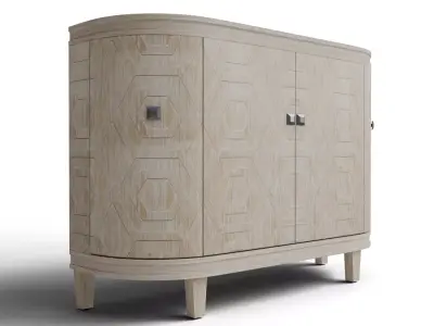 Modern Light Wash Geometric Carved Demilune 4 Door Cabinet 3D model