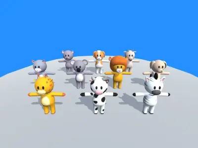 Lowpoly Animal Characters Pack - Cartoon Rigged 3D Models - 2 Low-poly 3D model