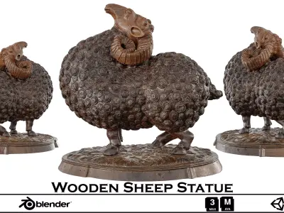 Wooden Sheep Statue - Rustic Animal Sculpture 3D Model 3D model