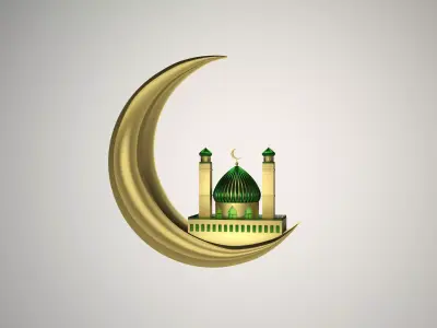 Mosque 3D crescent with 3D model