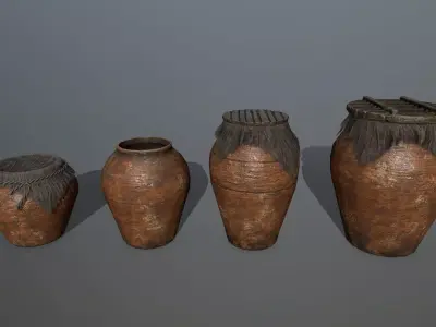 vase set clay pot Low-poly 3D model