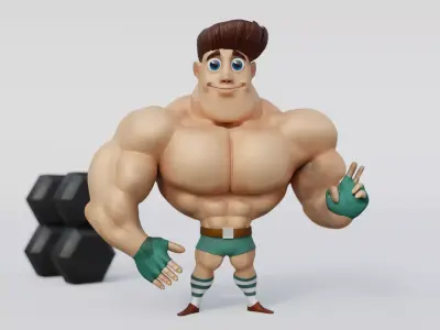 muscular male character cartoon-style Low-poly 3D model
