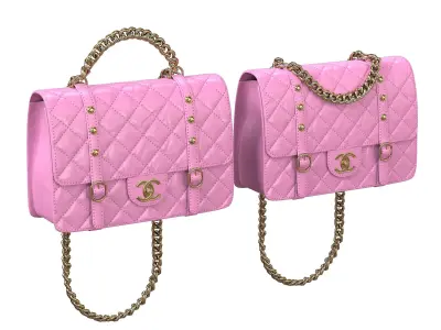 Vintage Flap Bag Aged Calfskin Pink Low-poly 3D model