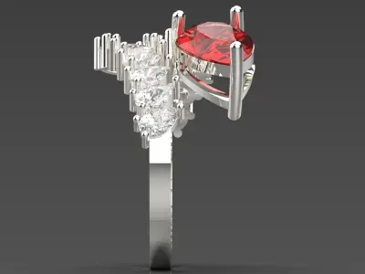 White Gold Ring with Pear Cut Ruby and Diamonds jr00007 3D print model