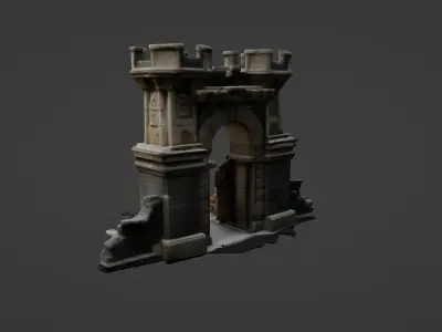 Ruined Medieval Gatehouse with Wooden Gate 3D model