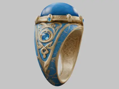 Fantasy Medieval Blue Ring Low-poly 3D model