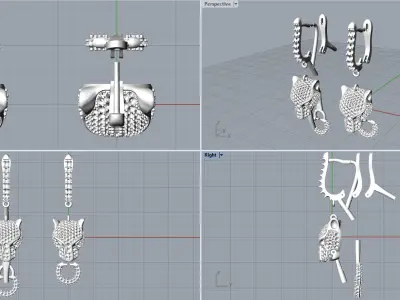 Panther gemstone earrings V2 E36 3D print model