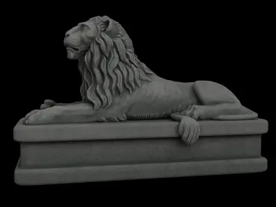 Lion statue gray stone Low-poly 3D model
