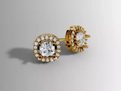 Classic Round Halo Stud Earring Pave Jewelry CAD 3D print model