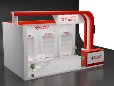 Compact 2 side open exhibition booth with curved fascia 3D model