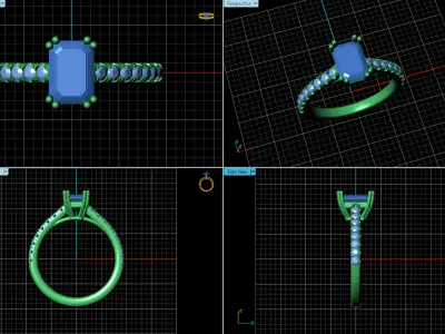 The Emerald Cut Sapphire with Diamond Accented Shank Ring 3D print model