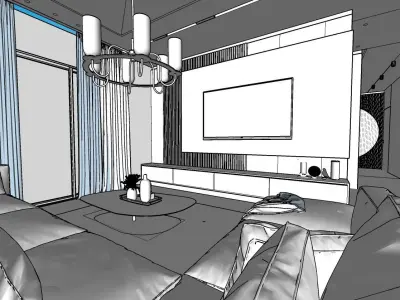 Kitchen Dining Living Room Interior Scene - Sketchup and Lumion 3D model