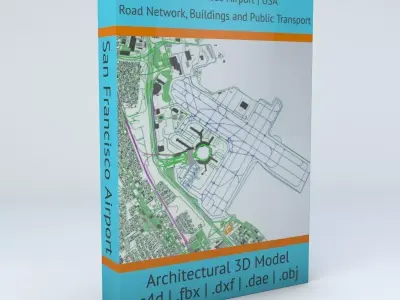San Francisco SFO Airport Roads Buildings and Public Transport 3D model