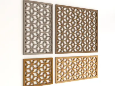 Wood Arabic Islamic pattern decorative grill screen 3D model 3