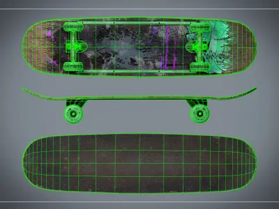 Skateboard PBR Game-ready with paint Low-poly 3D model