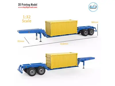 Heavy Trailer With Container 3D Printing Model 3D print model
