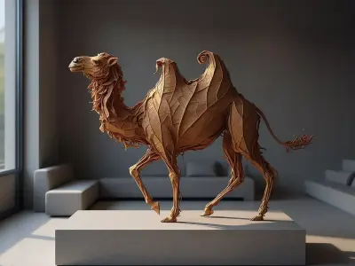 Leaf Camel Sculpture Organic Animal Form Textured Foliage 3D Low-poly 3D model