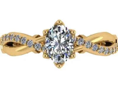 criss cross oval solitaire ring   3D print model