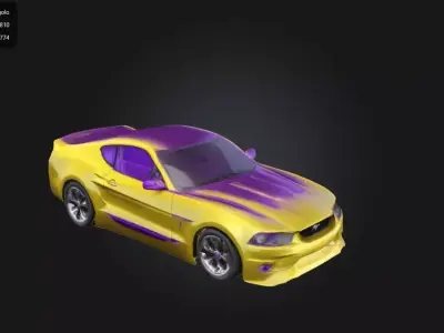 Stilized Yellow and purple Mustang Low-poly 3D model