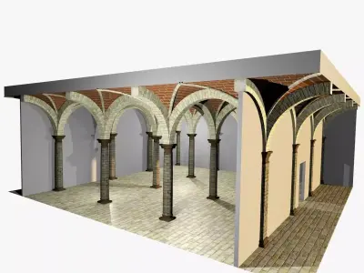 Vaulting 2-4  Romanic  750cm spaced   thin arches and thin curbs Low-poly 3D model