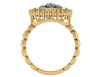 Cushion shaped Ring with Halo and unique Band 3D print model