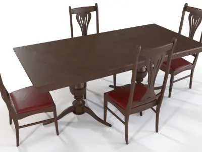 Wooden Dining Table Set 3D model