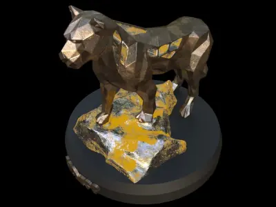 Steampunk Lioness Rock Low-poly 3D model