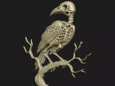 raven crow Corvid cnc cam aspire death macabre skeleton laser 3D print model