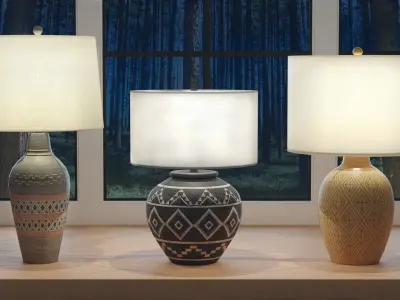 Collection of 3 Low Poly Decorative Table Lamp Low-poly 3D model