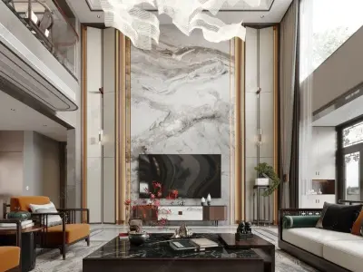 Chinese style villa interior design scene 02 3D model 3D model