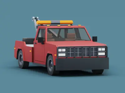 Stylized Cartoon Tow Truck 80s Low-poly 3D model